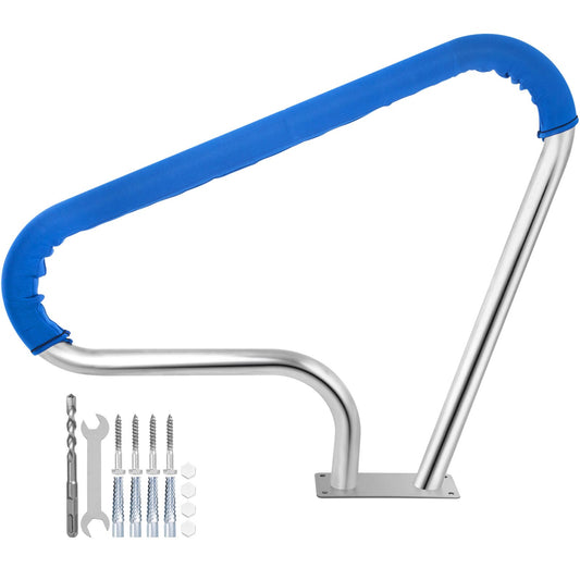 VEVOR Pool Rail 39x32 Pool Railing 304 Stainless Steel 250LBS Load Capacity Silver Rustproof Pool Handrail Humanized Swimming Pool Handrail with Blue Grip Cover & M8 Drill Bit & Self-Taping Screws