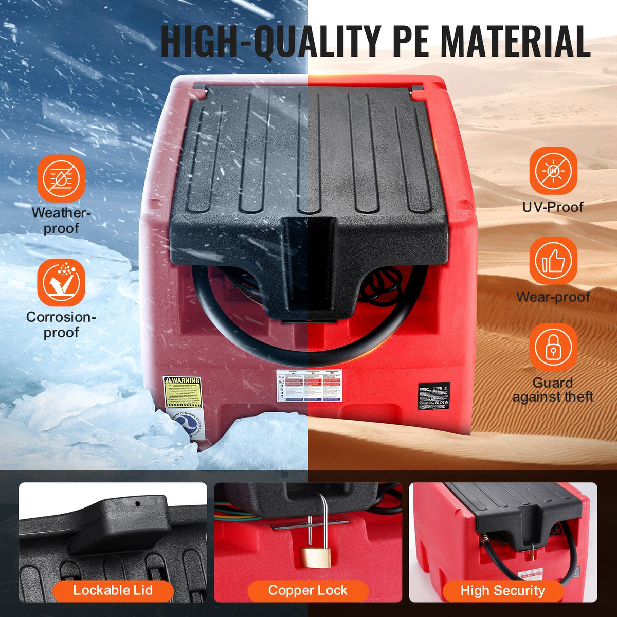 Portable Diesel & Gasoline Tank, 182L, 10.6 GPM Flow Rate, Diesel Fuel Tank with Electric Transfer Pump, 4 m Hose, Auto Fueling Nozzle, Diesel Transfer Tank for Easy Fuel Transportation, Red
