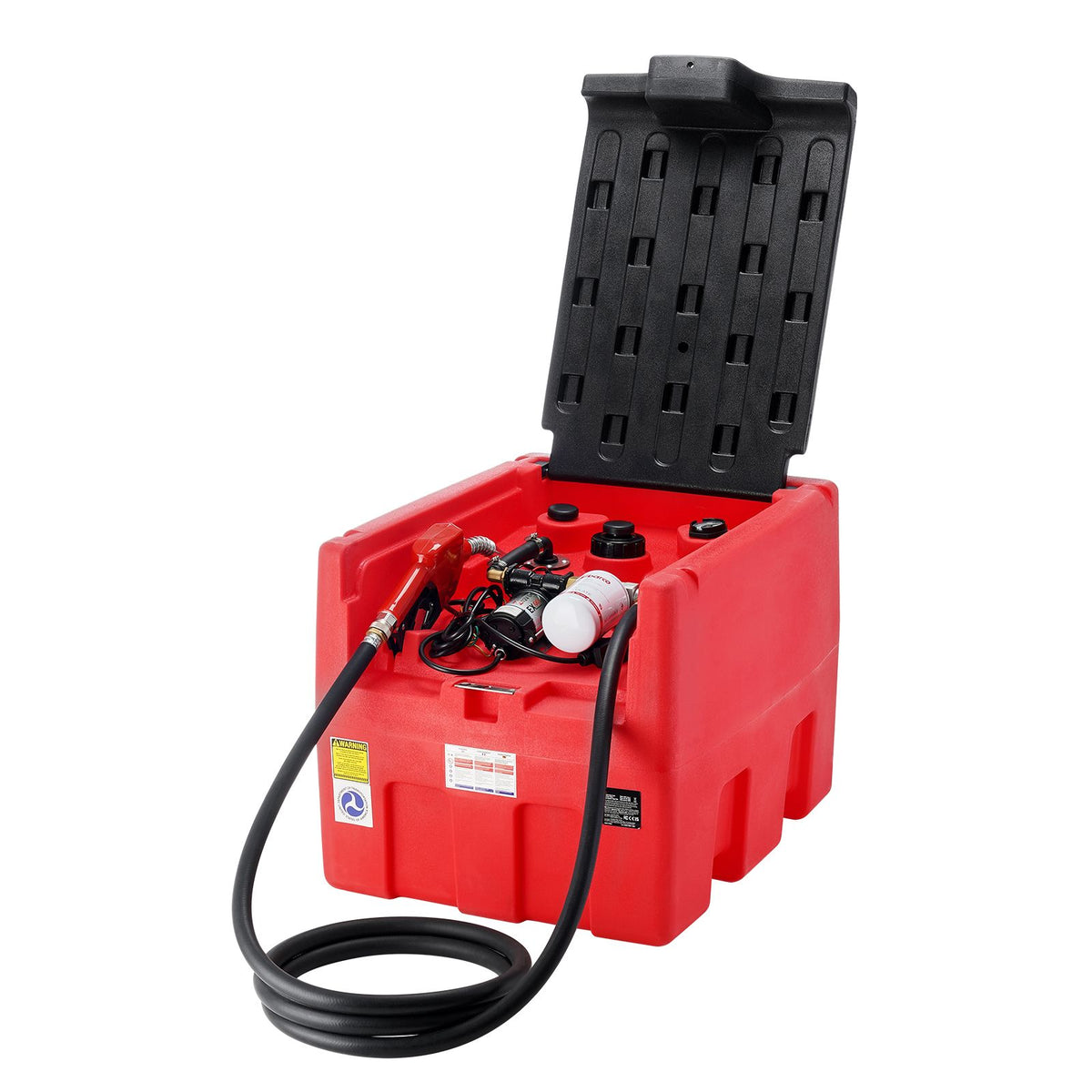 Portable Diesel & Gasoline Tank, 182L, 10.6 GPM Flow Rate, Diesel Fuel Tank with Electric Transfer Pump, 4 m Hose, Auto Fueling Nozzle, Diesel Transfer Tank for Easy Fuel Transportation, Red