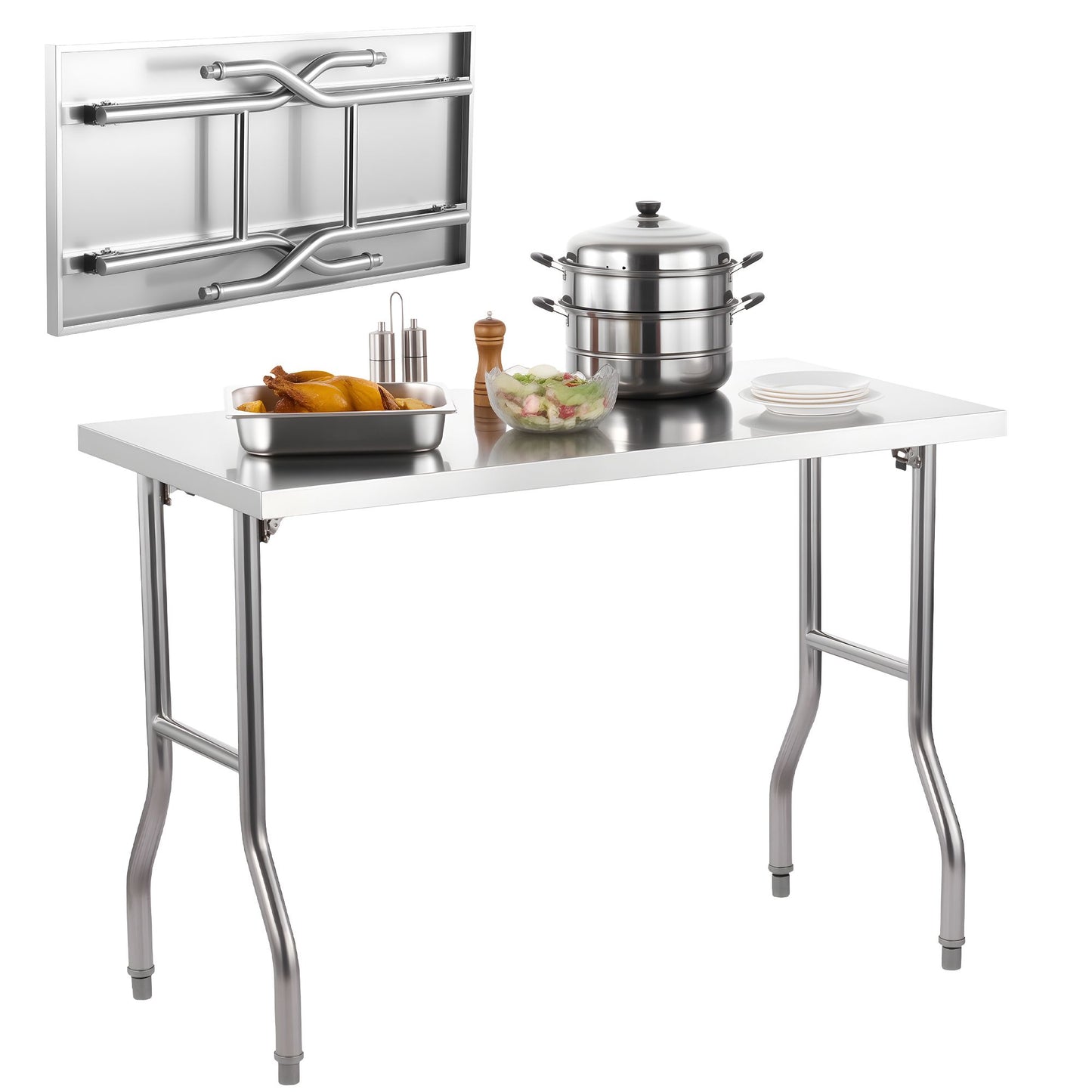 VEVOR Stainless Steel Kitchen Bench Folding Commercial Prep Table 1220x610 mm