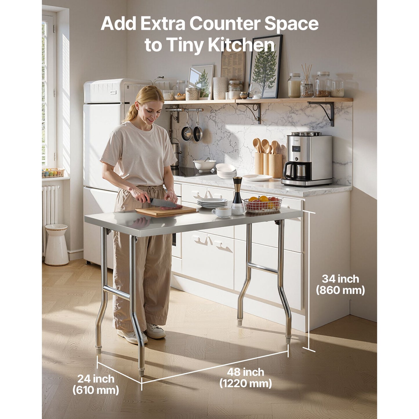 VEVOR Stainless Steel Kitchen Bench Folding Commercial Prep Table 1220x610 mm
