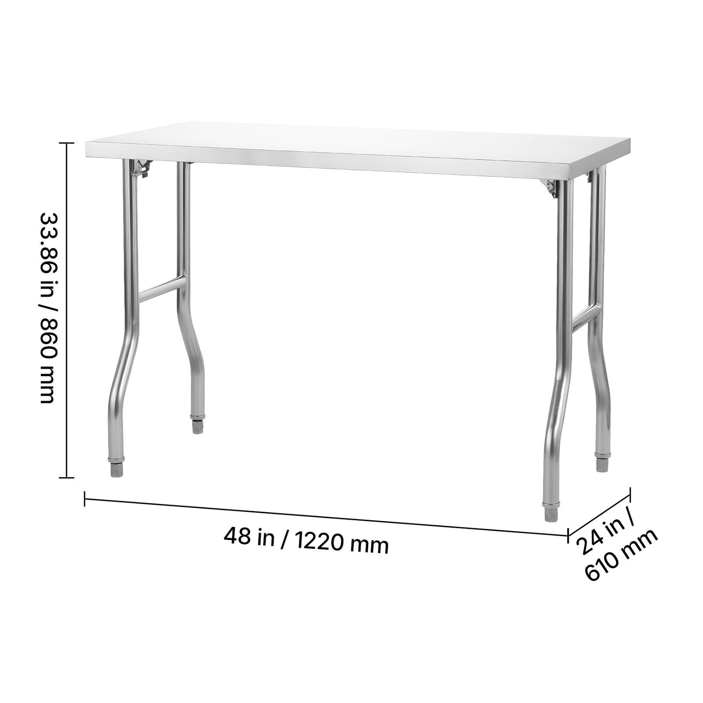 VEVOR Stainless Steel Kitchen Bench Folding Commercial Prep Table 1220x610 mm