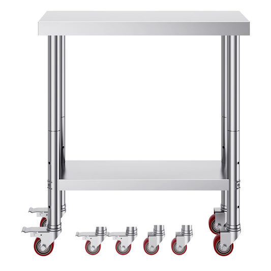 VEVOR 30x18x34 Inch Stainless Steel Work Table 3-Stage Adjustable Shelf with 4 Wheels Heavy Duty Commercial Food Prep Worktable with Brake for Kitchen Prep Work