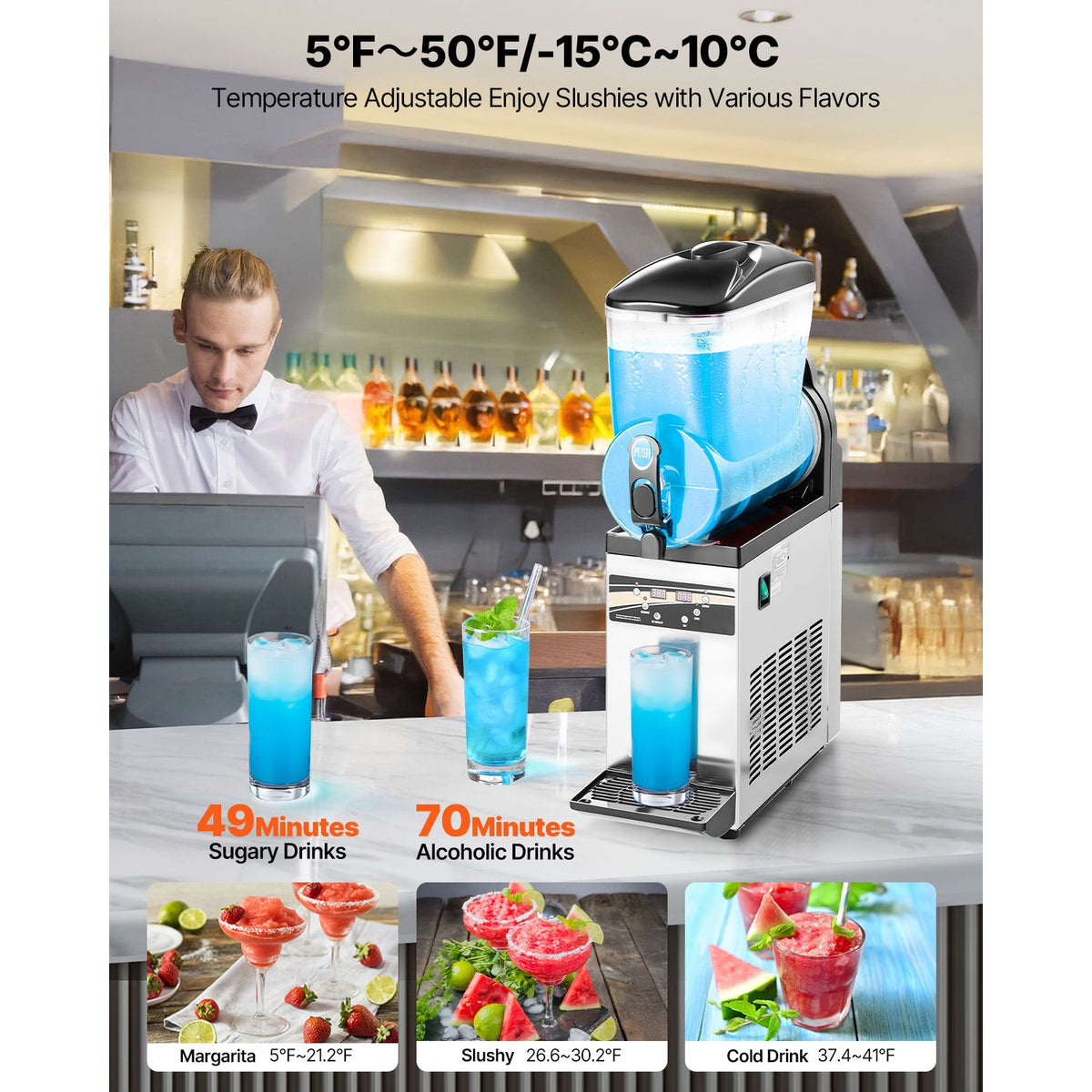 VEVOR Commercial Slushy Machine 15L Margarita Smoothie Frozen Drink Maker