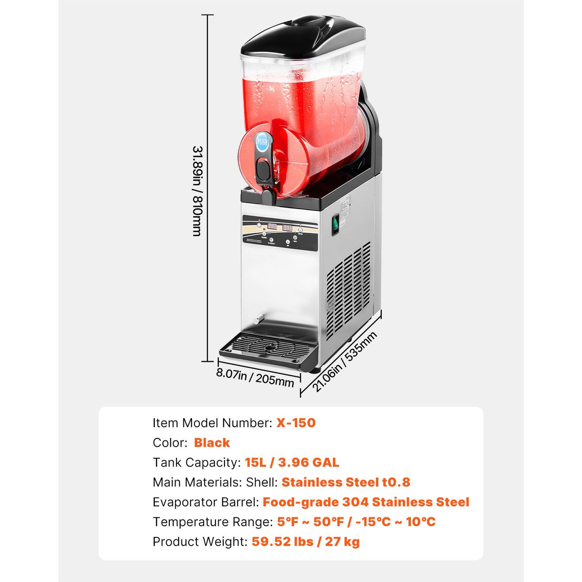 VEVOR Commercial Slushy Machine 15L Margarita Smoothie Frozen Drink Maker