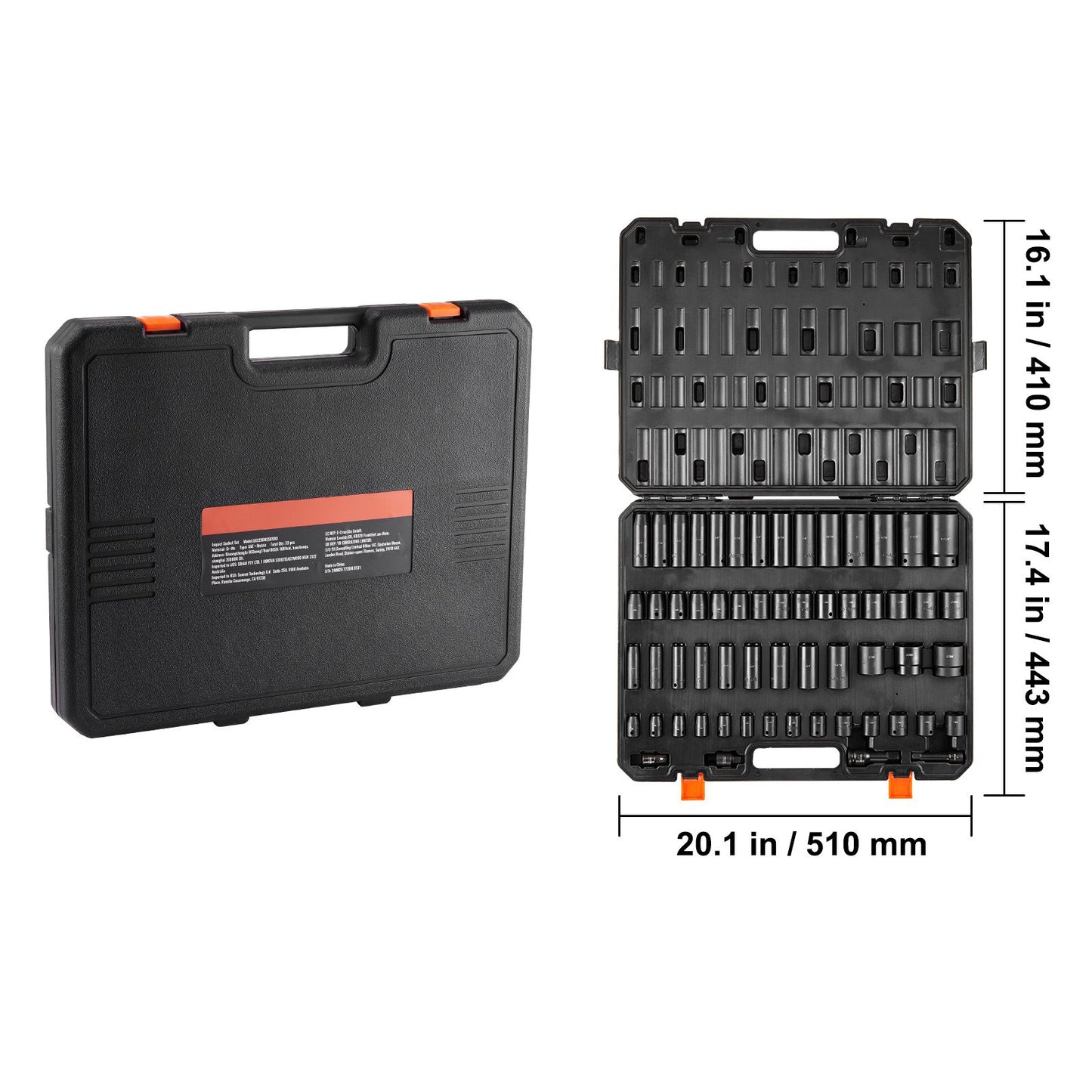 VEVOR Impact Sockets Set 59pcs 6-Point 3/8" & 1/2" Drive Bit Ratchet Tool Kit