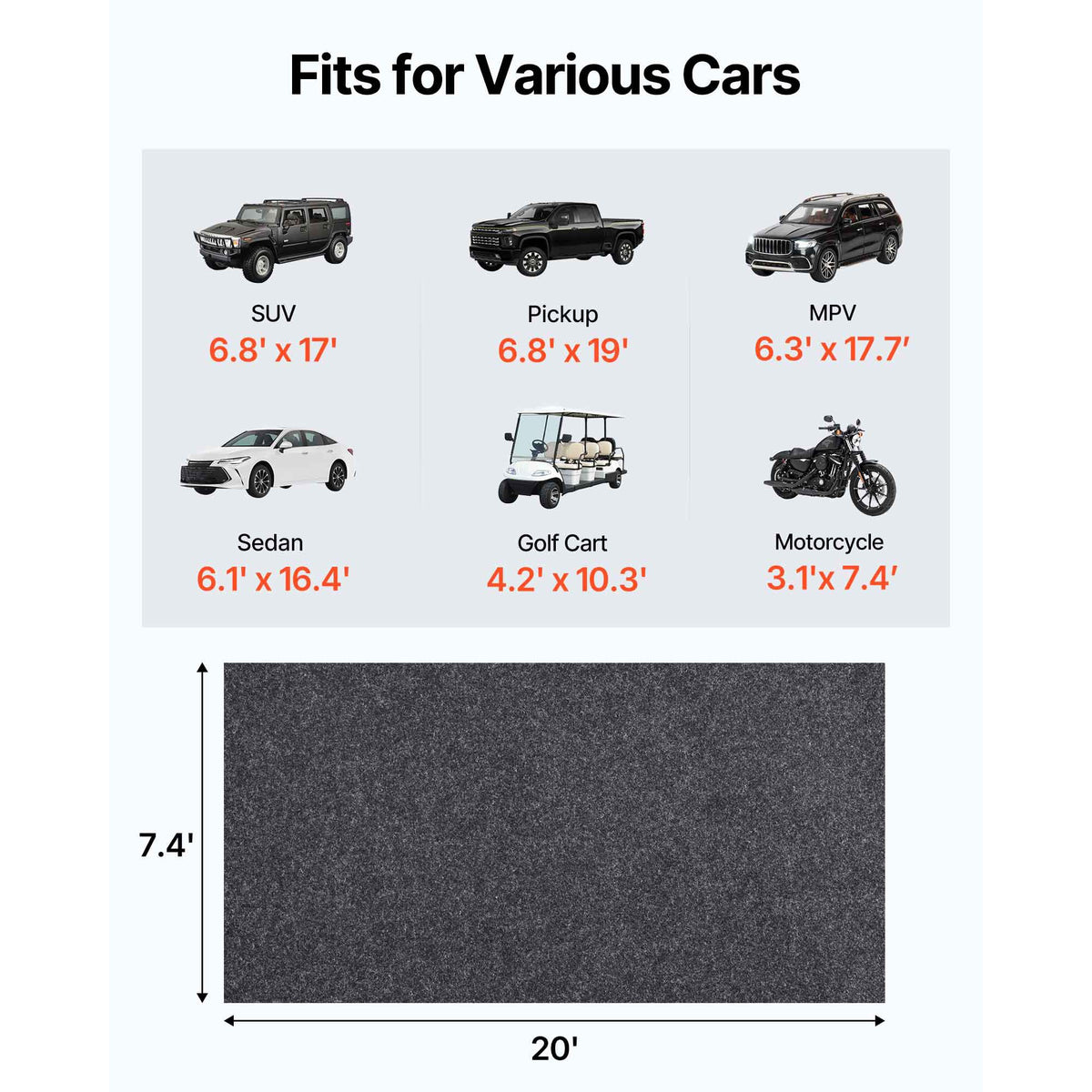 Garage Floor Mat, 2.28 x 6.1 M Waterproof Protection from Water,Snow, Rain,Mud and Oil for Cars, Non-slip Heavy Duty Containment Mat with TPE Anti-Leak Backing & Easy to Clean & Cuttable