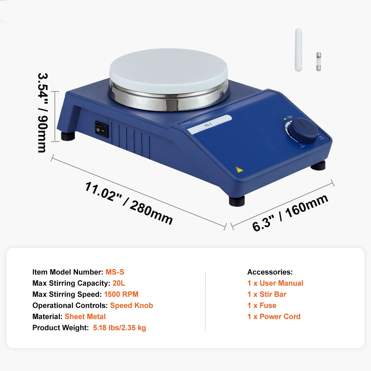 VEVOR Magnetic Stirrer Stir Plate Kit 0-1500 RPM Adjustable Speed Max 22L