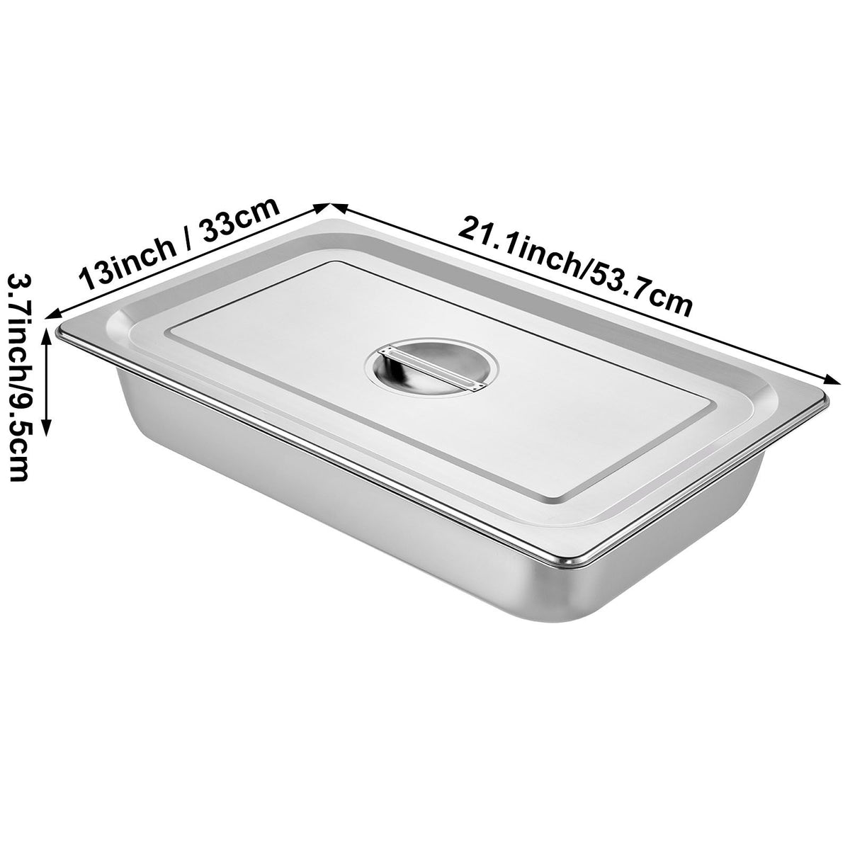 VEVOR 4 Pack Hotel Pan 3.7" Deep Steam Table Pan Full Size with Lid 20.8"L x 13"W Hotel Pan 22 Gauge Stainless Steel Anti Jam Steam Table Pan
