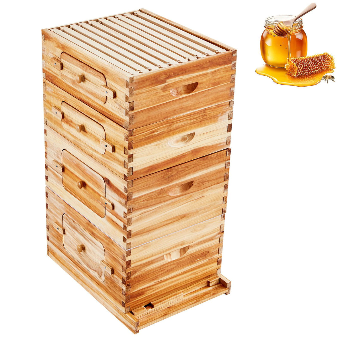 VEVOR Bee Hive 40 Frame Bee Hives Starter Kit, Beeswax Coated Cedar Wood, 2 Deep + 2 Medium Bee Boxes Langstroth Beehive Kit, Transparent Acrylic Windows with Foundations for Beginners Pro Beekeepers