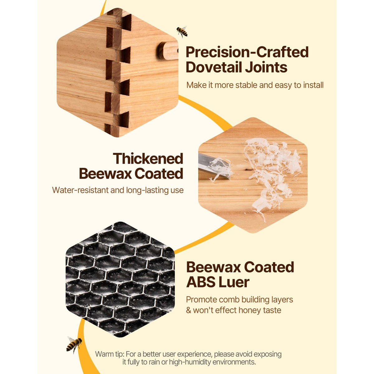 VEVOR Bee Hive 40 Frame Bee Hives Starter Kit, Beeswax Coated Cedar Wood, 2 Deep + 2 Medium Bee Boxes Langstroth Beehive Kit, Transparent Acrylic Windows with Foundations for Beginners Pro Beekeepers