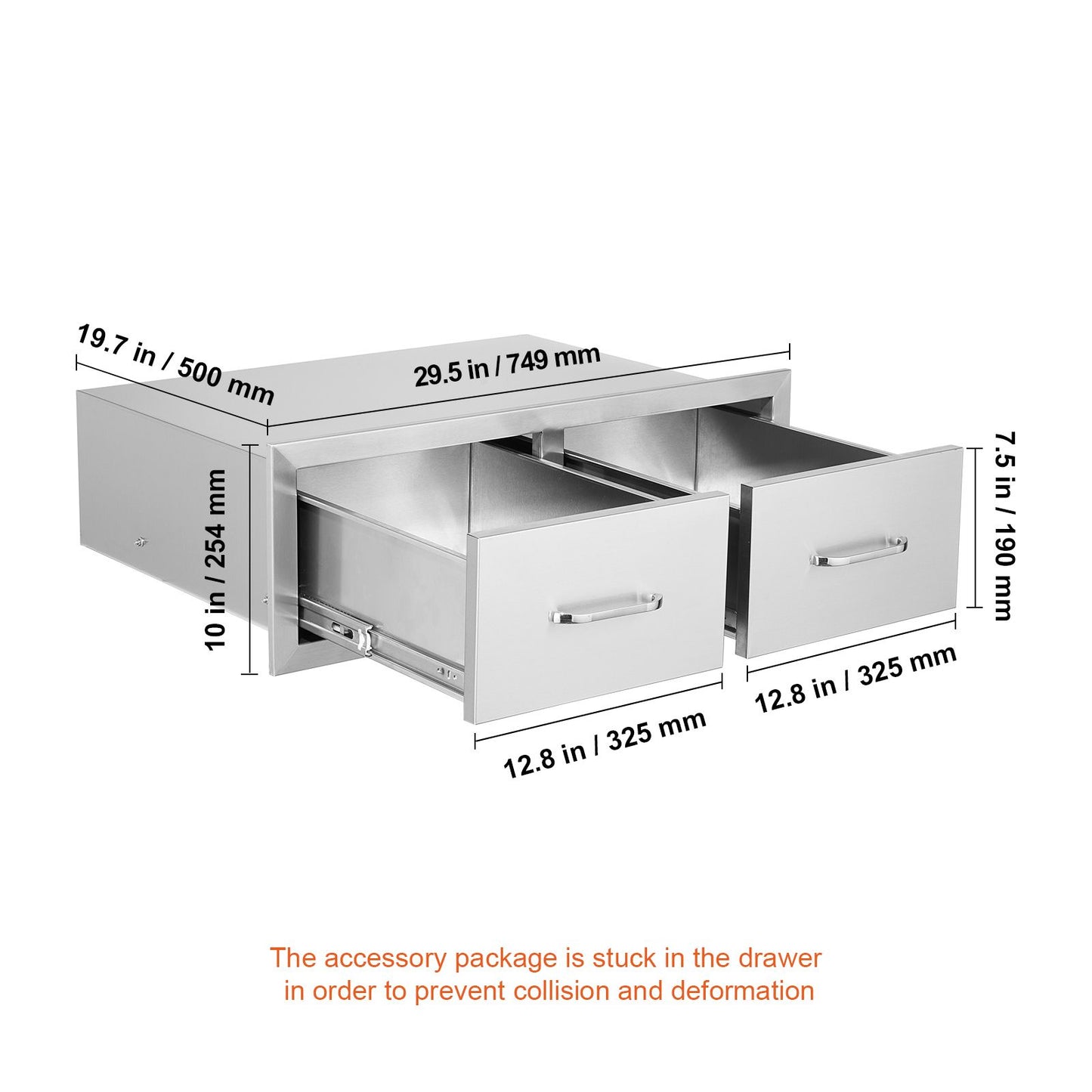 VEVOR Outdoor Kitchen Drawers 30" W x 10" H x 20" D, Horizontal Double BBQ Access Drawers Stainless Steel with Handle, BBQ Island Drawers for Outdoor Kitchens or Patio Grill Station