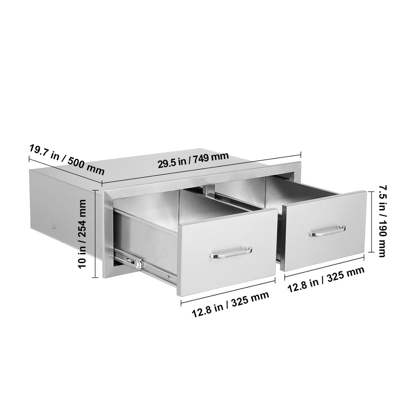 VEVOR Outdoor Kitchen Drawers 30" W x 10" H x 20" D, Horizontal Double BBQ Access Drawers Stainless Steel with Handle, BBQ Island Drawers for Outdoor Kitchens or Patio Grill Station