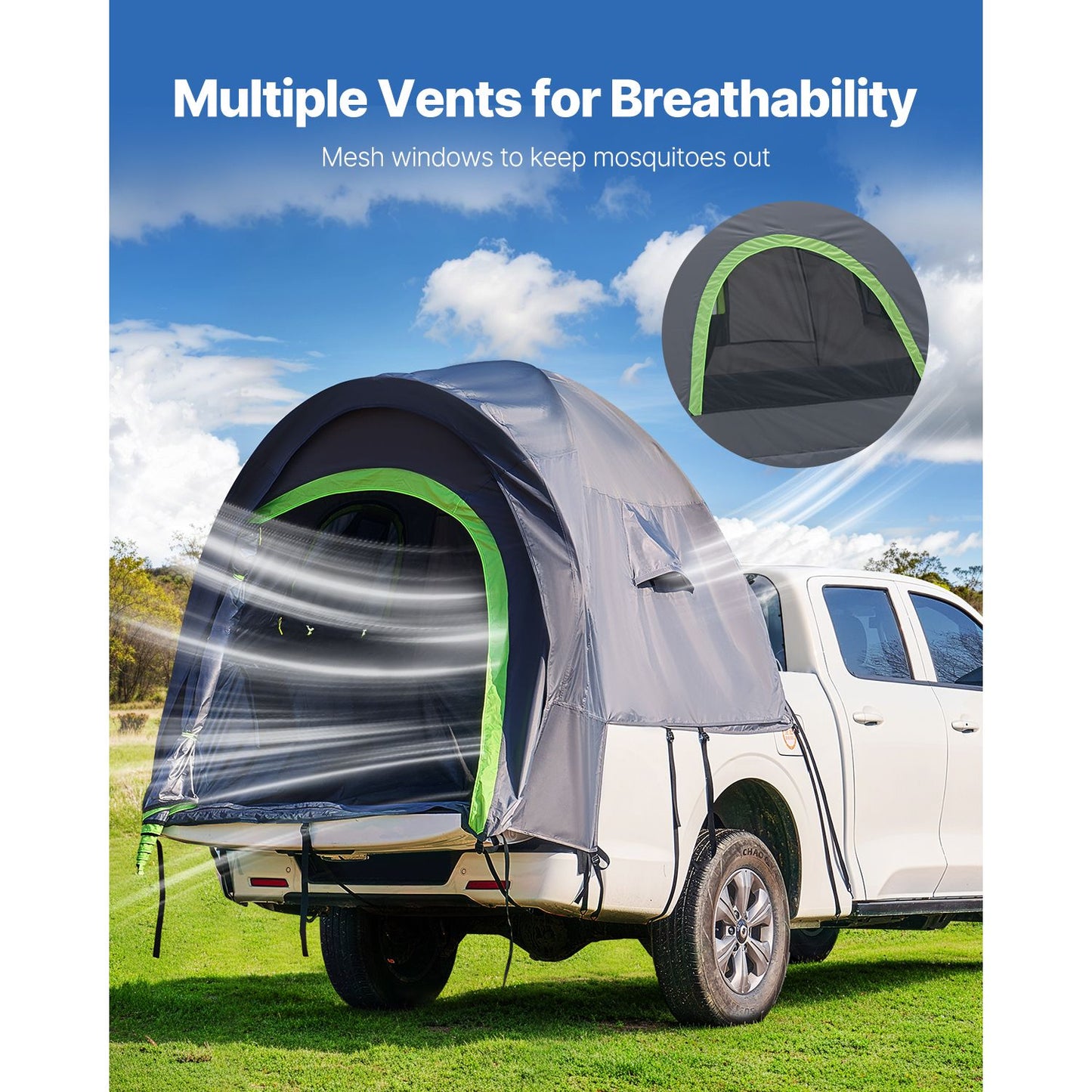VEVOR Truck Tent 5.5-6.0ft Waterproof PU2000 Truck Bed Camping Tent 2-3 Person