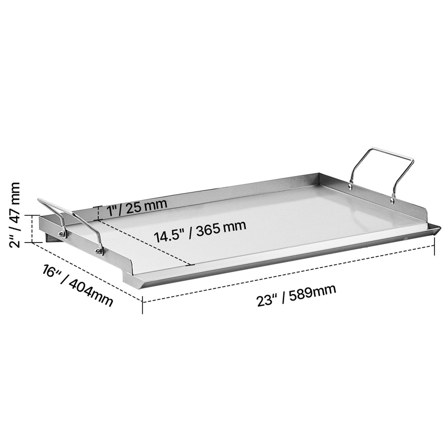 VEVOR Stainless Steel Griddle, 23x16 inch Universal Flat Top Rectangular Plate, Gas Grill Griddle for BBQ Grill, Teppanyaki, Portable Family Cookware with Handle, for Camping Tailgating Party