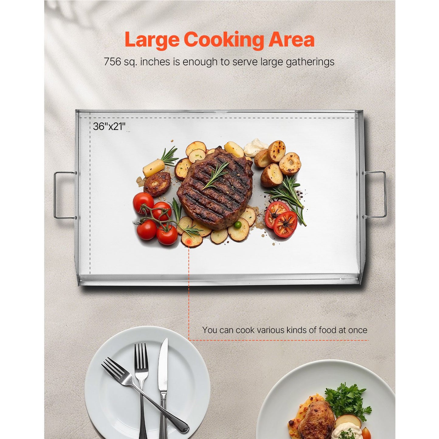 VEVOR 36x22 in Flat Top Griddle Stainless Steel Universal BBQ Grill Pan Cookware