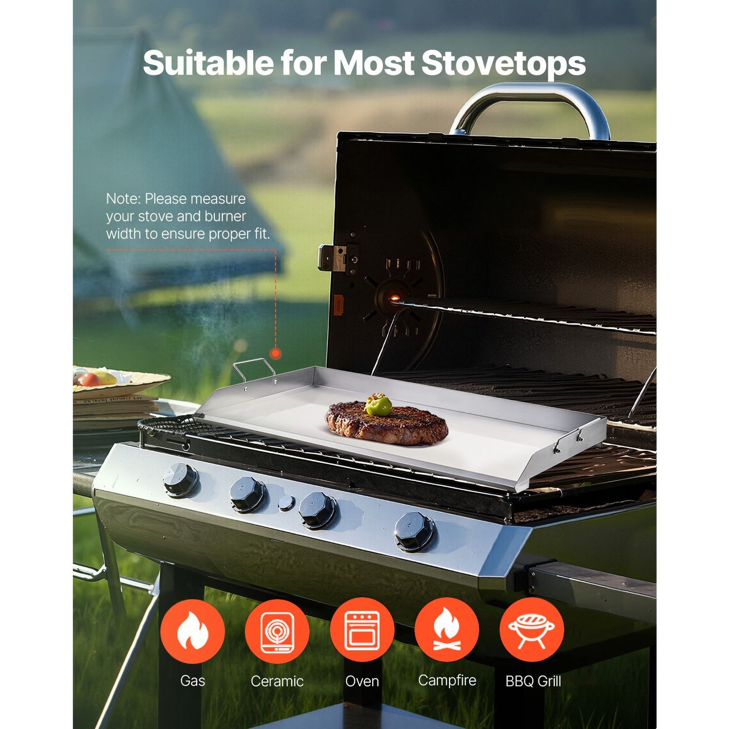 VEVOR 36x22 in Flat Top Griddle Stainless Steel Universal BBQ Grill Pan Cookware
