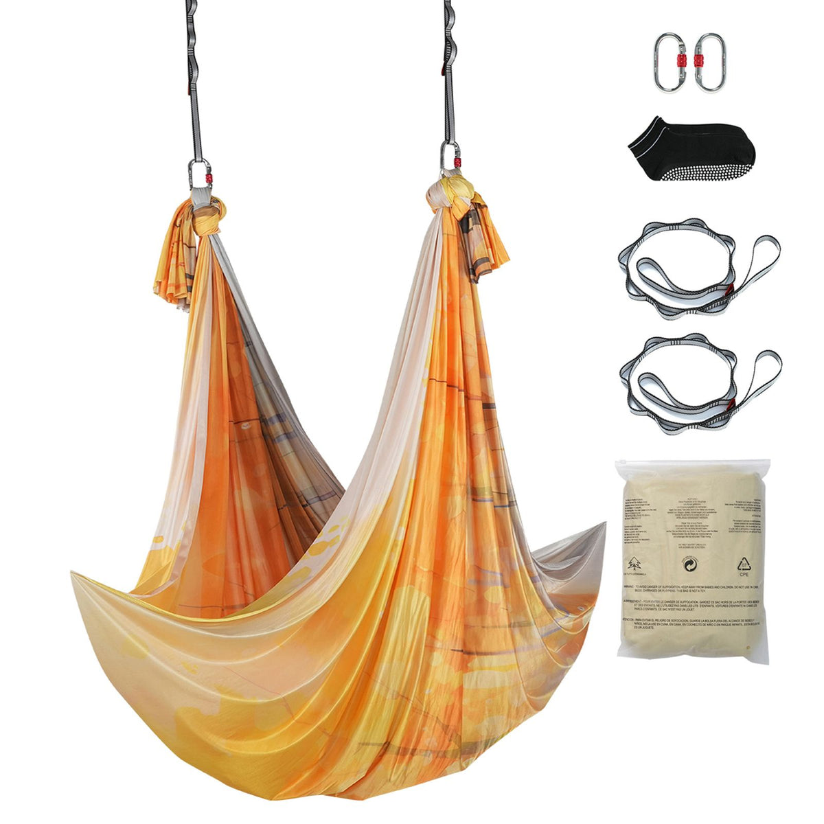 VEVOR Aerial Yoga Hammock & Swing, 5 m Length, Aerial Yoga Starter Kit with 100gsm Nylon Fabric, Full Rigging Hardware & Easy Set-up Guide, Antigravity Flying for All Levels Fitness Bodybuilding, Gold