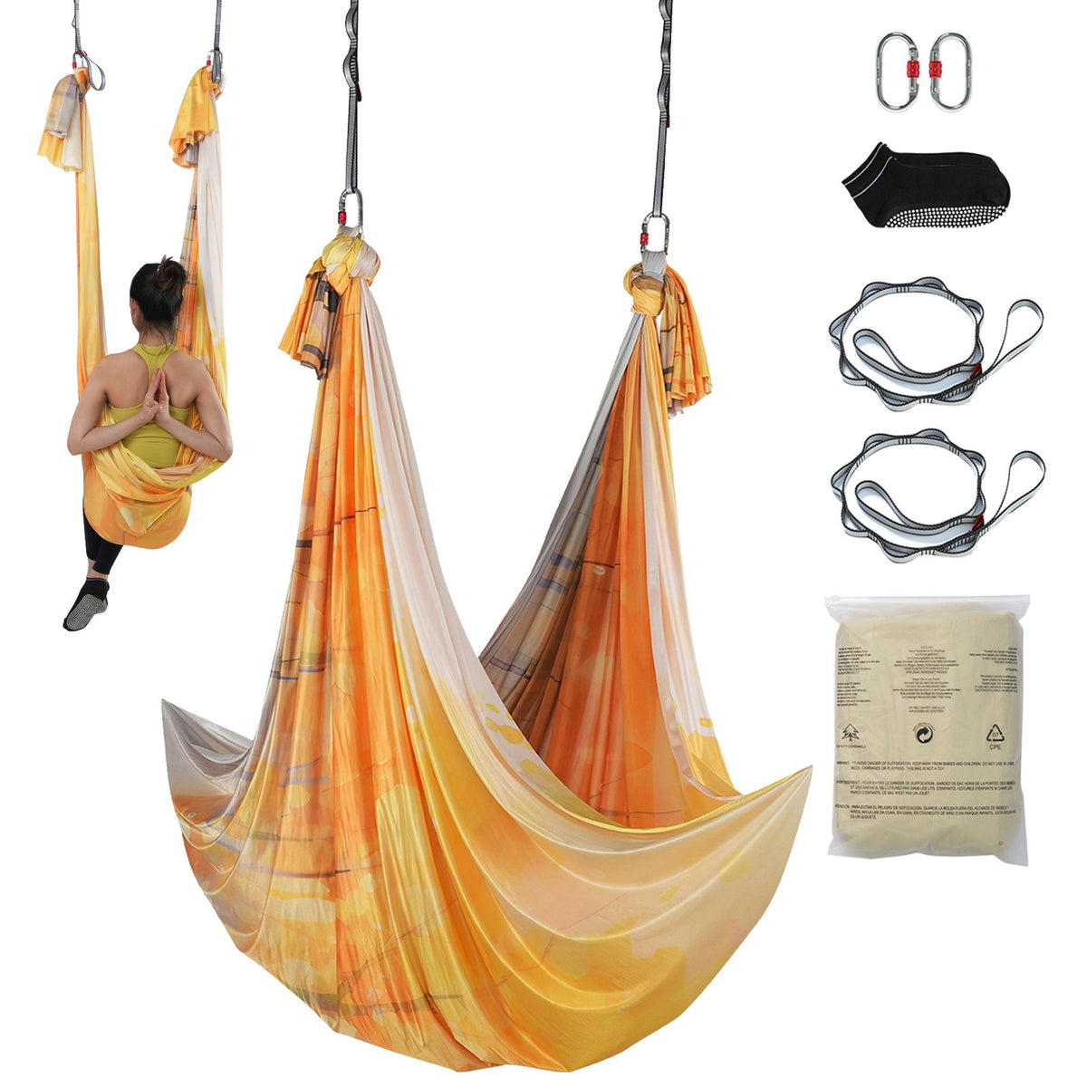 VEVOR Aerial Yoga Hammock & Swing, 5 m Length, Aerial Yoga Starter Kit with 100gsm Nylon Fabric, Full Rigging Hardware & Easy Set-up Guide, Antigravity Flying for All Levels Fitness Bodybuilding, Gold