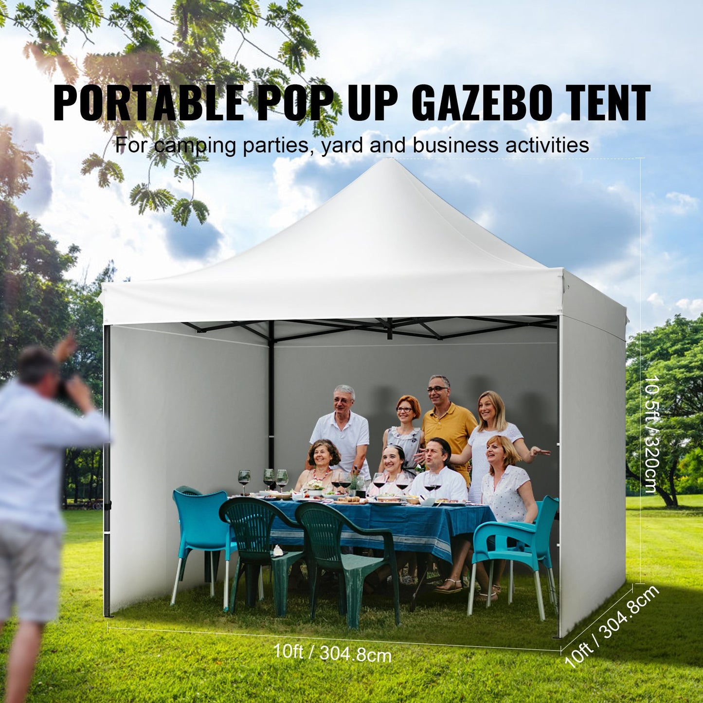 VEVOR Pop Up Canopy Tent Outdoor Gazebo Tent 10x10FT with Sidewalls & Bag White