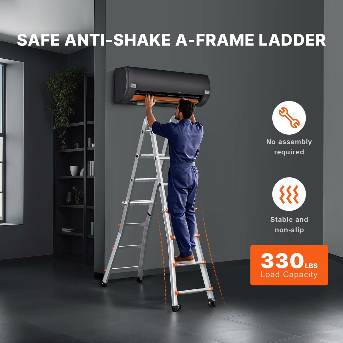 VEVOR Telescoping Ladder A Frame, 13 FT Compact Aluminum Extension Ladder, Multi-Function Portable Collapsible RV Ladder, Telescopic Ladder for Homework Stairs Indoor Outdoor Roof, 330lb Load