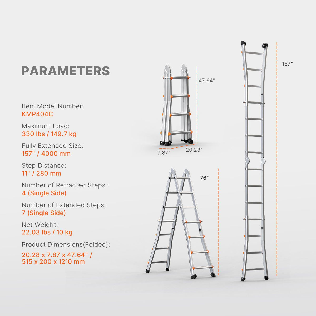 VEVOR Telescoping Ladder A Frame, 13 FT Compact Aluminum Extension Ladder, Multi-Function Portable Collapsible RV Ladder, Telescopic Ladder for Homework Stairs Indoor Outdoor Roof, 330lb Load