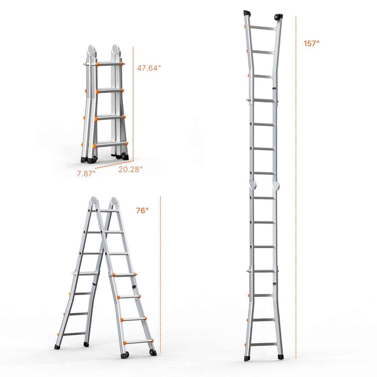 VEVOR Telescoping Ladder A Frame, 13 FT Compact Aluminum Extension Ladder, Multi-Function Portable Collapsible RV Ladder, Telescopic Ladder for Homework Stairs Indoor Outdoor Roof, 330lb Load