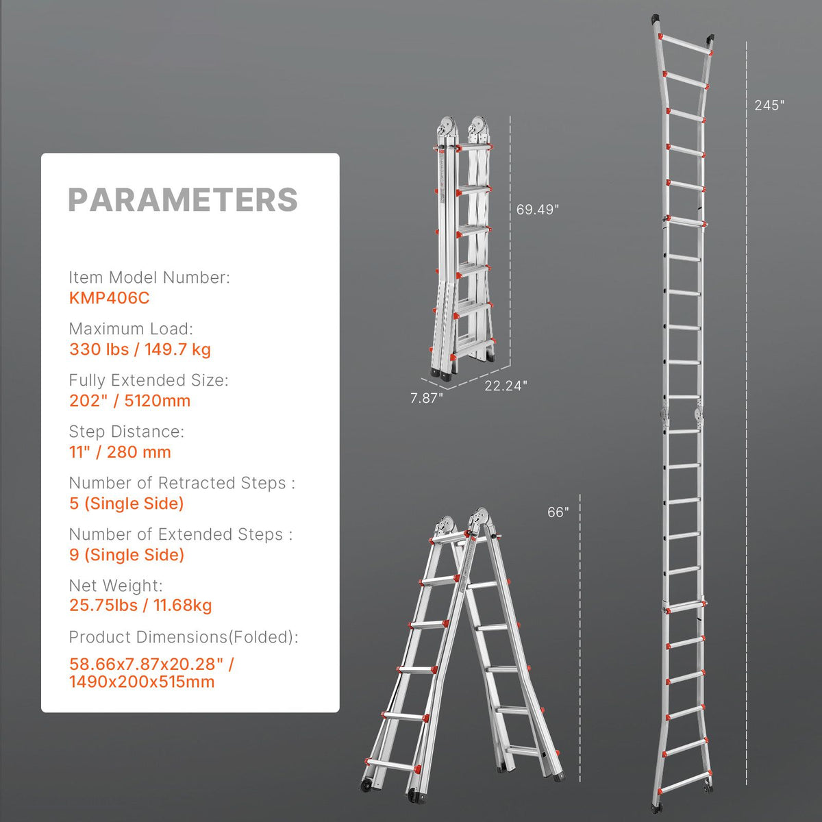 Telescoping Ladder A Frame 20 FT Extension Multi-Function for Homework
