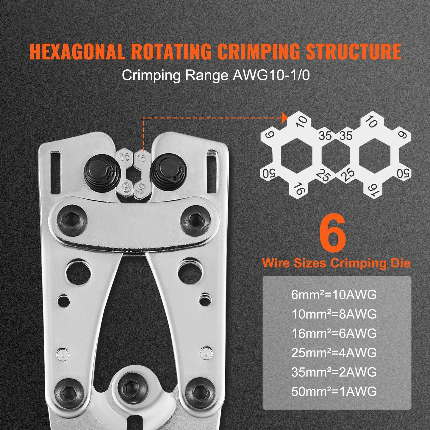 VEVOR Battery Cable Lug Crimping Tool, 10-1/0AWG with Cable Cutter and 95PCS Copper Ring Terminals, 6 Wire Sizes Crimping Die and 100pcs Heat Shrink Tubes, for Heavy Duty Wire Lugs