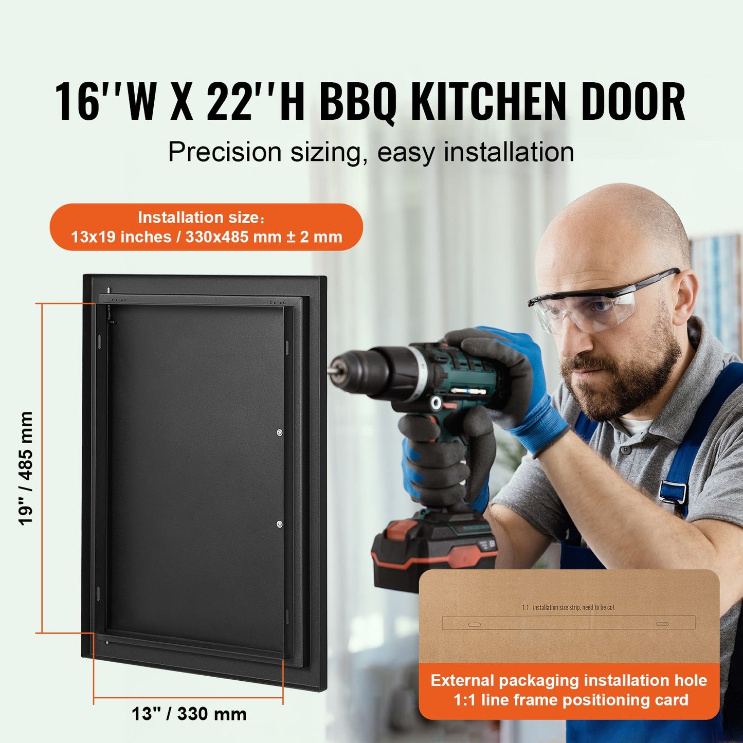 VEVOR BBQ Access Door, 415x570 mm Single Outdoor Kitchen Door, Cold Plate Flush Mount Door, Wall Vertical Door with Handle, for BBQ Island, Grilling Station, Outside Cabinet