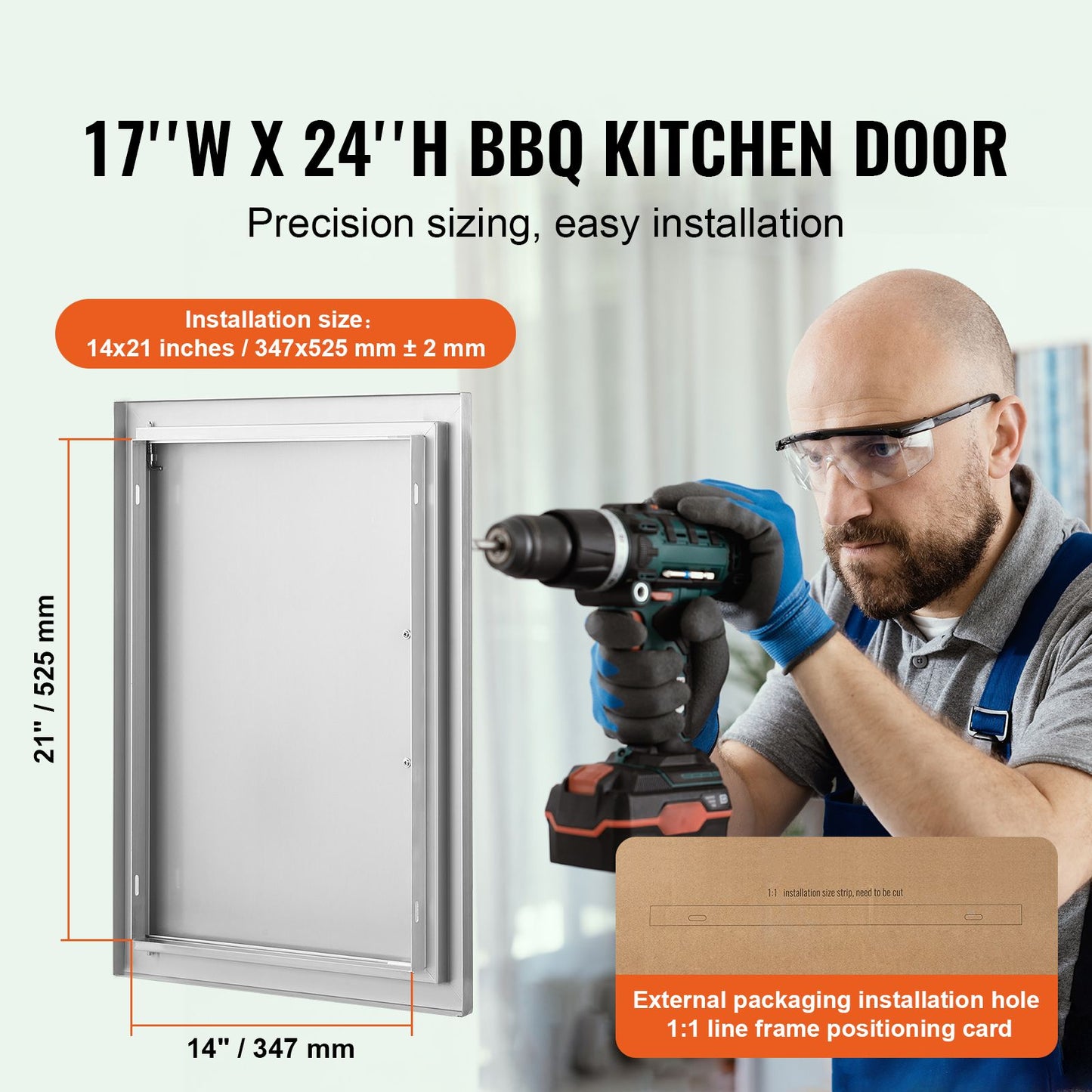 VEVOR BBQ Access Door, 432x610 mm Single Outdoor Kitchen Door, Stainless Steel Flush Mount Door, Wall Vertical Door with Handle, for BBQ Island, Grilling Station, Outside Cabinet