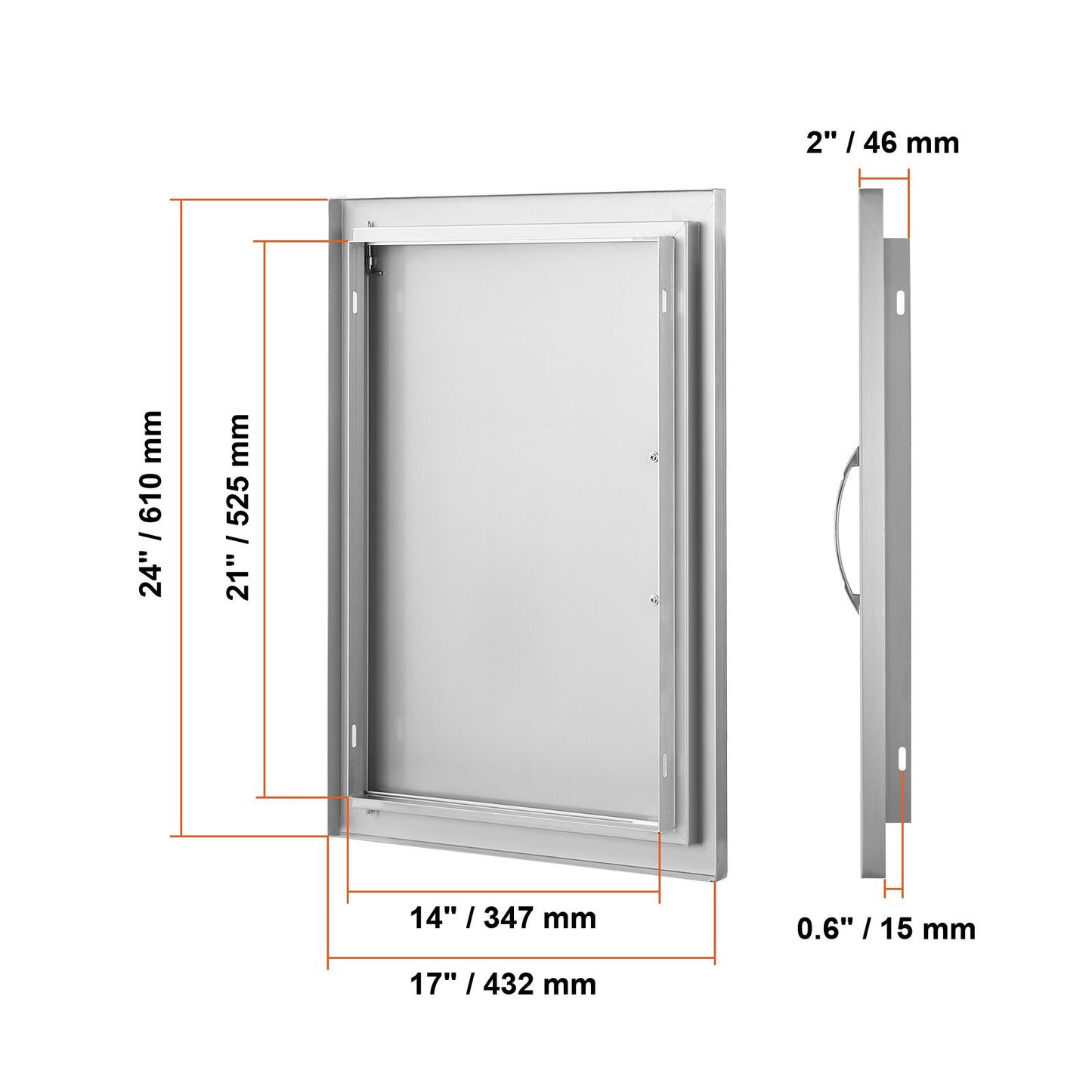 VEVOR BBQ Access Door, 432x610 mm Single Outdoor Kitchen Door, Stainless Steel Flush Mount Door, Wall Vertical Door with Handle, for BBQ Island, Grilling Station, Outside Cabinet