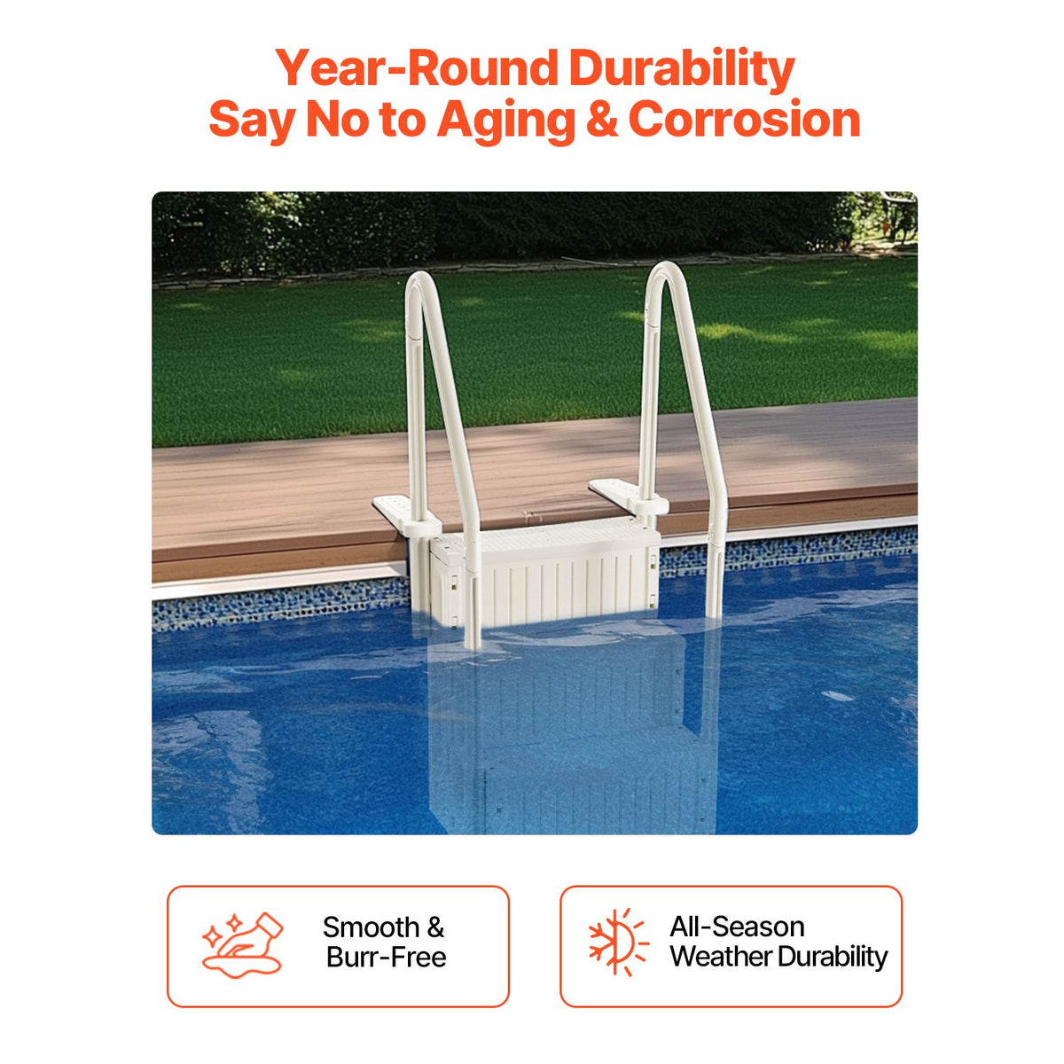 VEVOR 4-Step White Robust Pool Ladder of 2 Handrails for 1219.2-1371.6 mm Pools