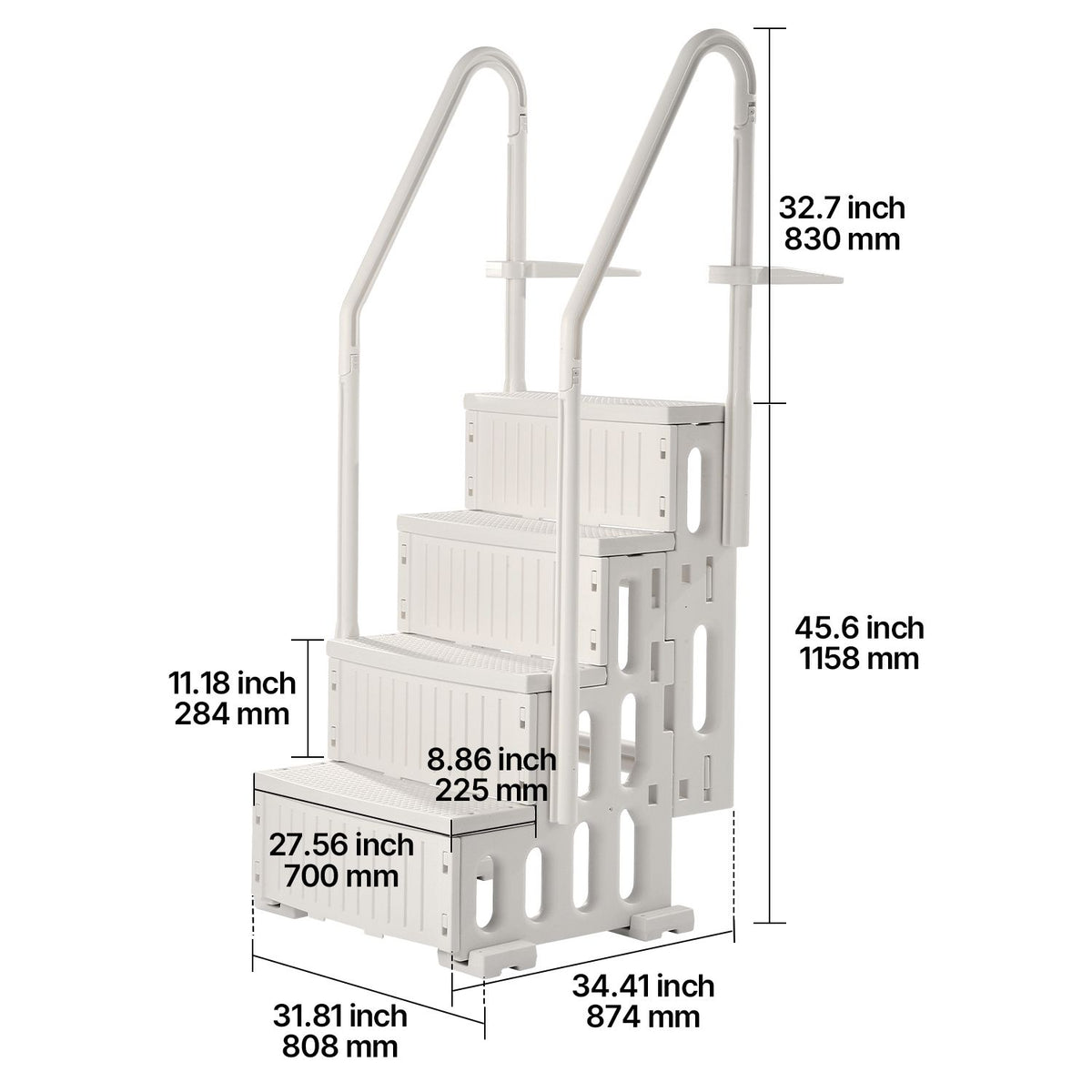 VEVOR 4-Step White Robust Pool Ladder of 2 Handrails for 1219.2-1371.6 mm Pools