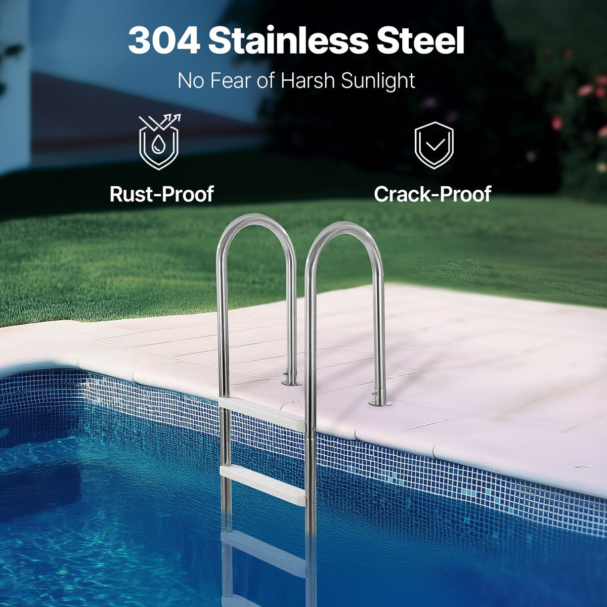 VEVOR 4-Step Stainless Steel Pool Ladder of 2 Handrail for 1371.6 mm Decked Pool