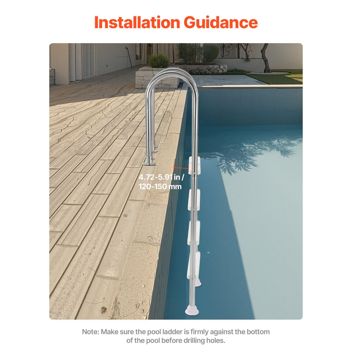 VEVOR 4-Step Stainless Steel Pool Ladder of 2 Handrail for 1371.6 mm Decked Pool