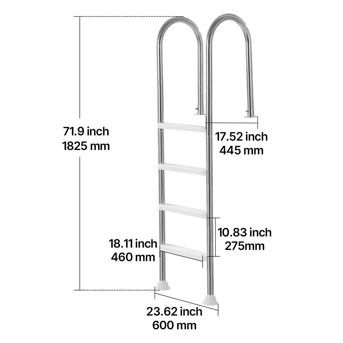 VEVOR 4-Step Stainless Steel Pool Ladder of 2 Handrail for 1371.6 mm Decked Pool