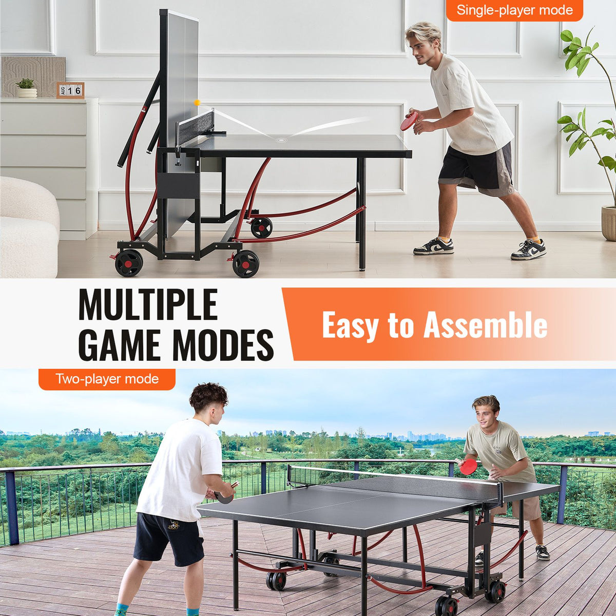Ping Pong Table Foldable Table Tennis Game Table Indoor Outdoor with Net