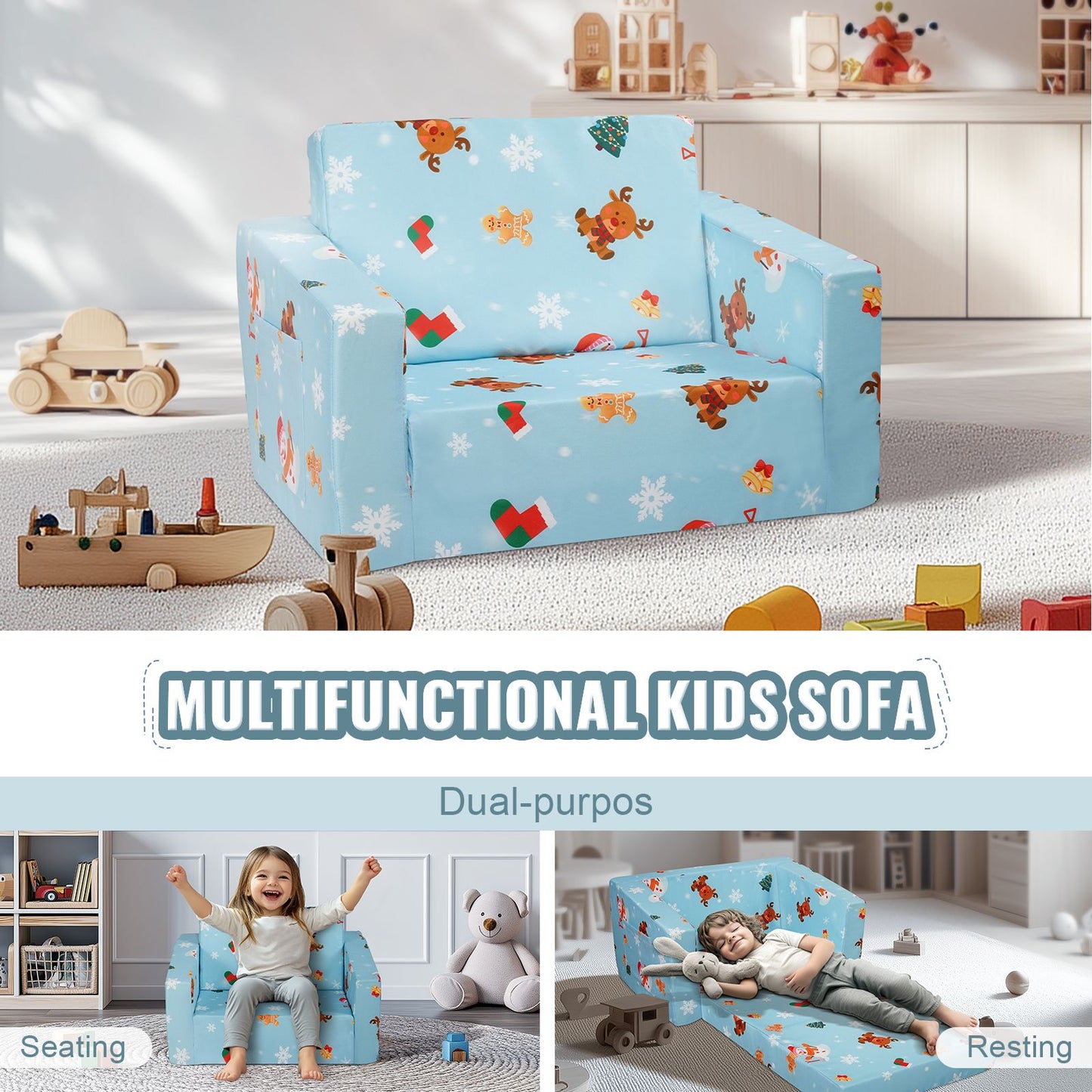VEVOR Baby Chair Foldable 2-in-1 Baby Lounger Couch Cartoon Kids Sofa Pink