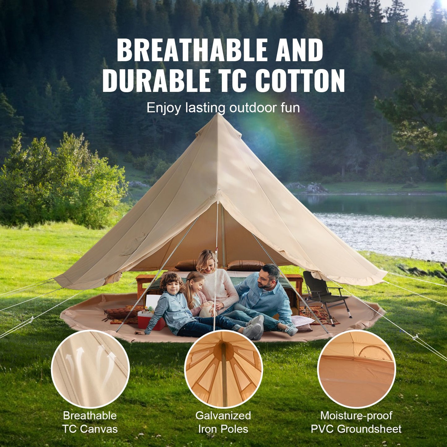 VEVOR Canvas Bell Tent 4m/13.12ft 4-Season Camping Yurt Tent with Stove Jack