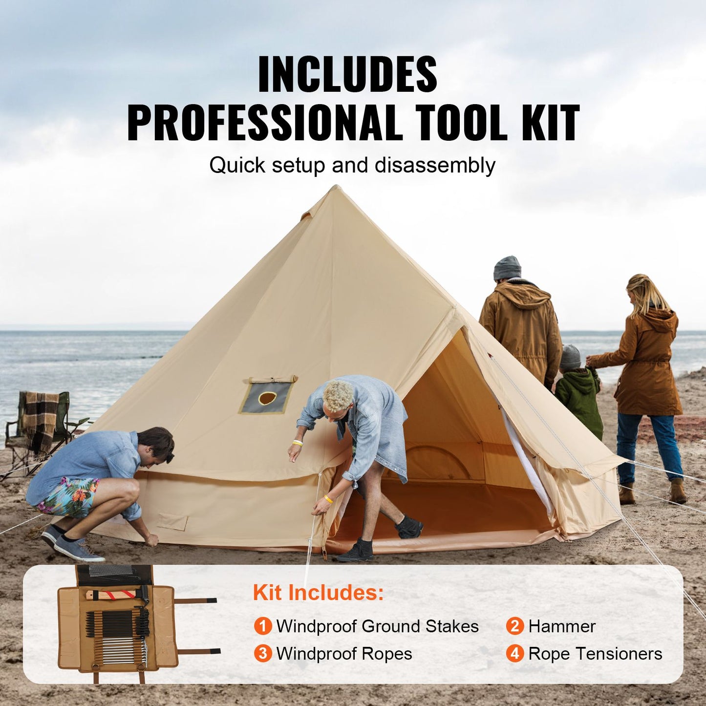 VEVOR Canvas Bell Tent 4m/13.12ft 4-Season Camping Yurt Tent with Stove Jack