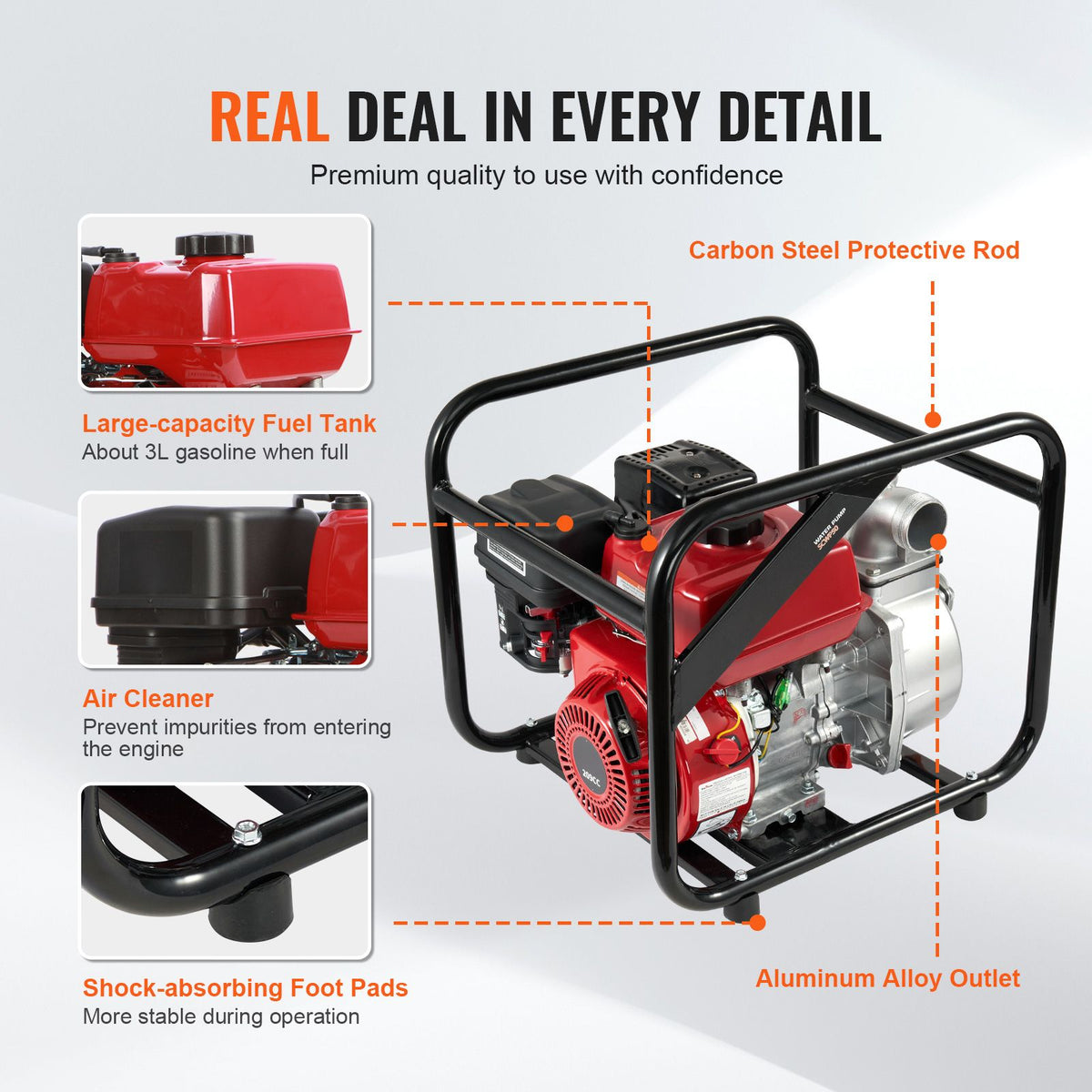 VEVOR Gasoline Engine Water Pump Gas Powered Transfer Pump 50 mm 7HP 4-Stroke