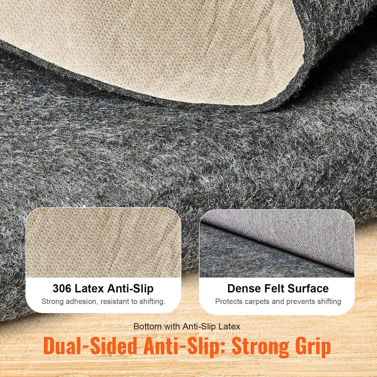 VEVOR Non Slip Rug Pad Gripper 9' x 12' Carpet Mat 0.24" Thick for All Floor