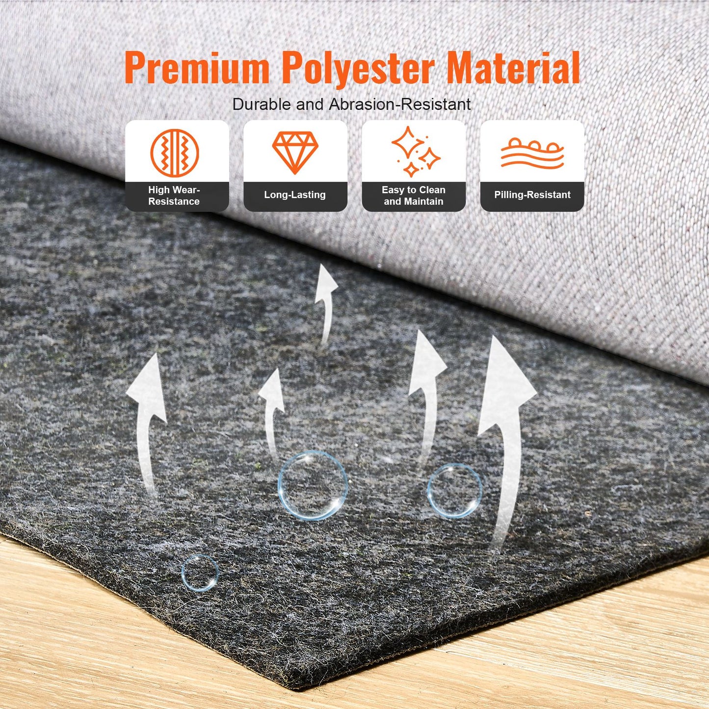 VEVOR Non Slip Rug Pad Gripper 9' x 12' Carpet Mat 0.24" Thick for All Floor