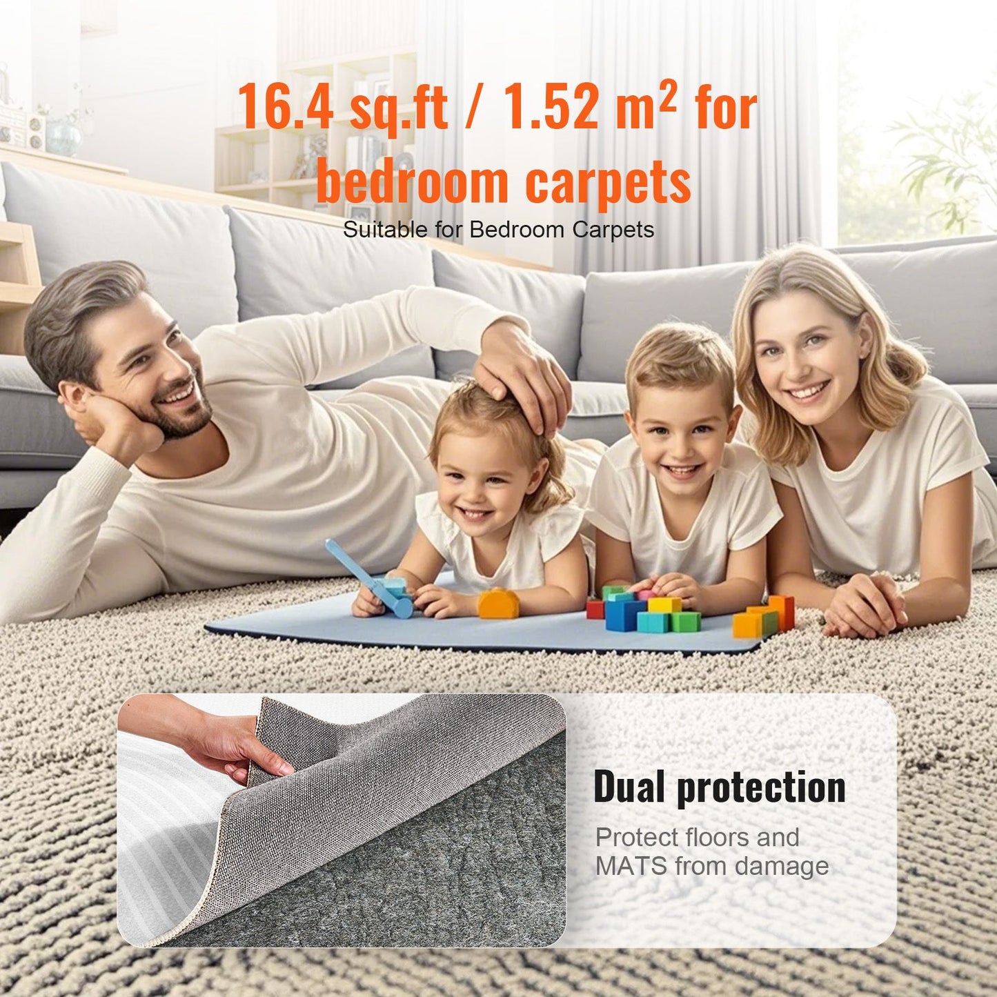 VEVOR Non Slip Rug Pad Gripper 9' x 12' Carpet Mat 0.24" Thick for All Floor