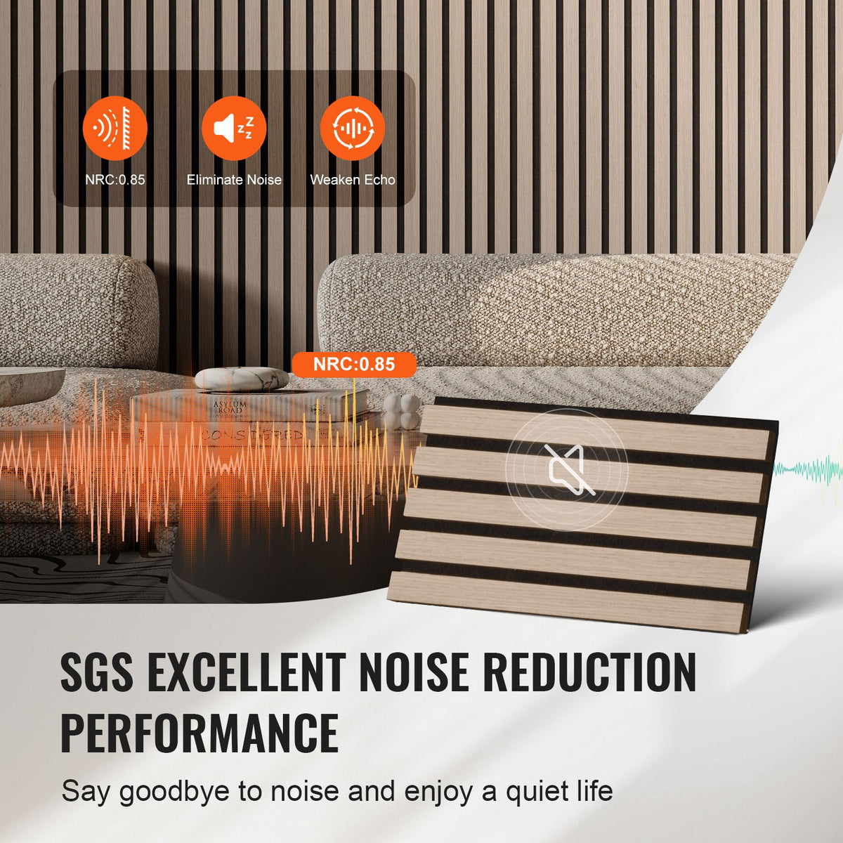 Wood Slat Acoustic Panels, 7.9 x 94.5 inch, MDF Accent Wooden Wall Panels for Modern Interior Wall Decor, Faux Wood Wall Board Panels for Noise Reduction, Silver Wood