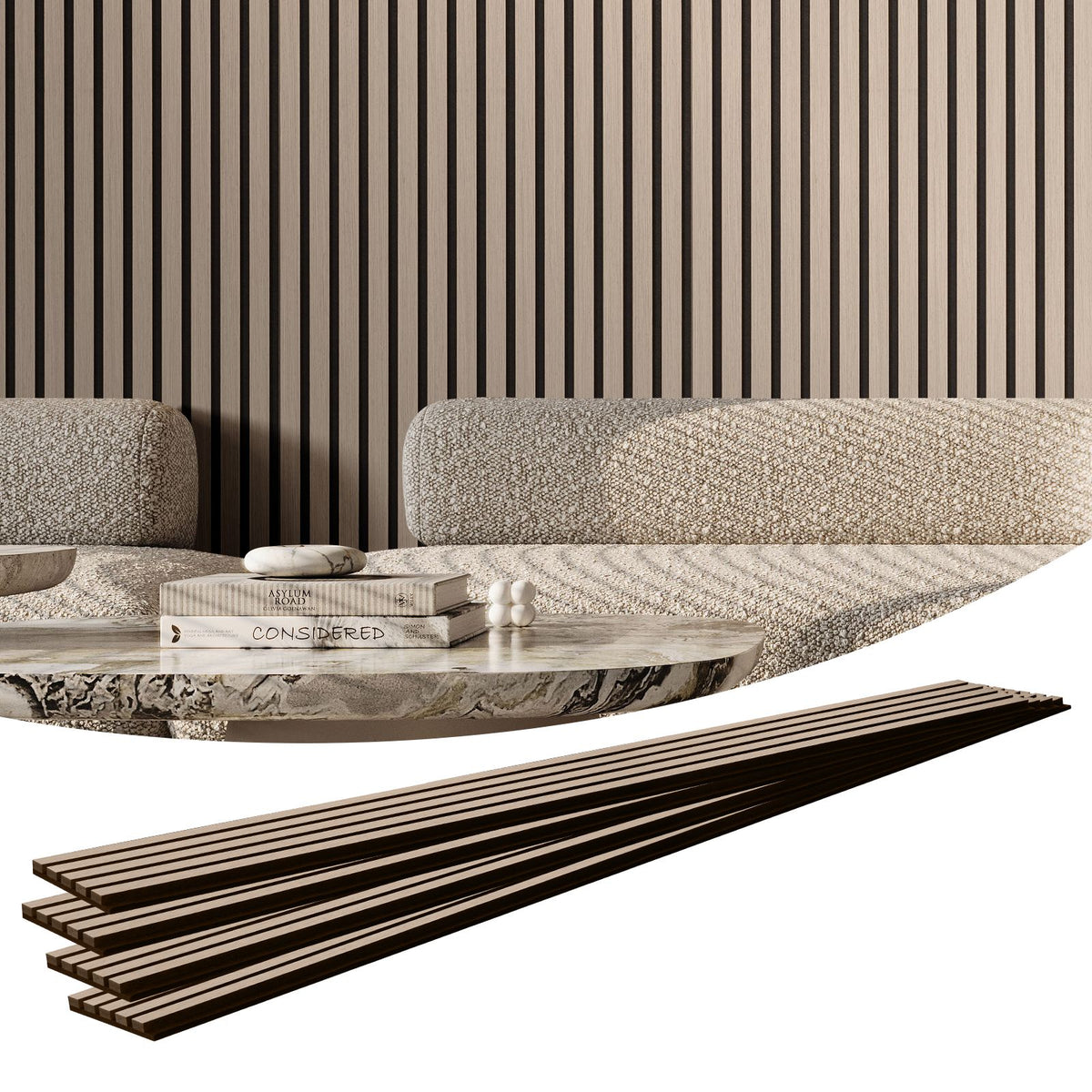 Wood Slat Acoustic Panels, 7.9 x 94.5 inch, MDF Accent Wooden Wall Panels for Modern Interior Wall Decor, Faux Wood Wall Board Panels for Noise Reduction, Silver Wood