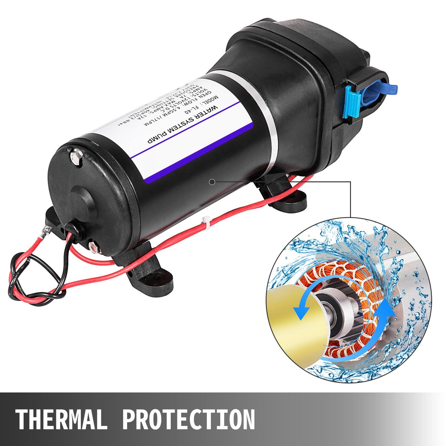 VEVOR Water Pressure Diaphragm Pump, 12V FL-40 High Pressure Diaphragm Water Pump, 40PSI Automatic Self Priming Water Pump, 17L/MIN Misting Booster Sprayer Diaphragm Pump for Caravan Boat RV Garden