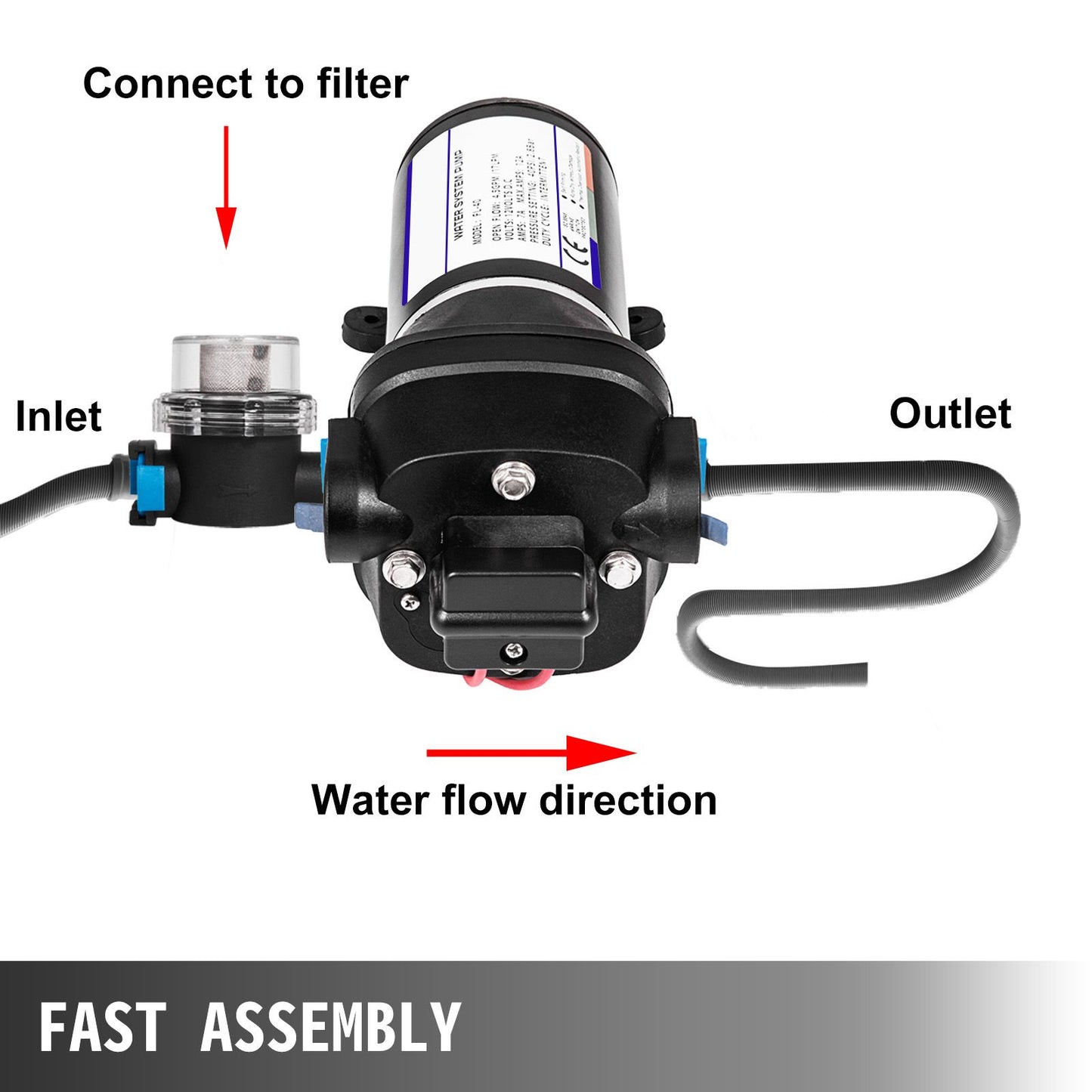 VEVOR Water Pressure Diaphragm Pump, 12V FL-40 High Pressure Diaphragm Water Pump, 40PSI Automatic Self Priming Water Pump, 17L/MIN Misting Booster Sprayer Diaphragm Pump for Caravan Boat RV Garden
