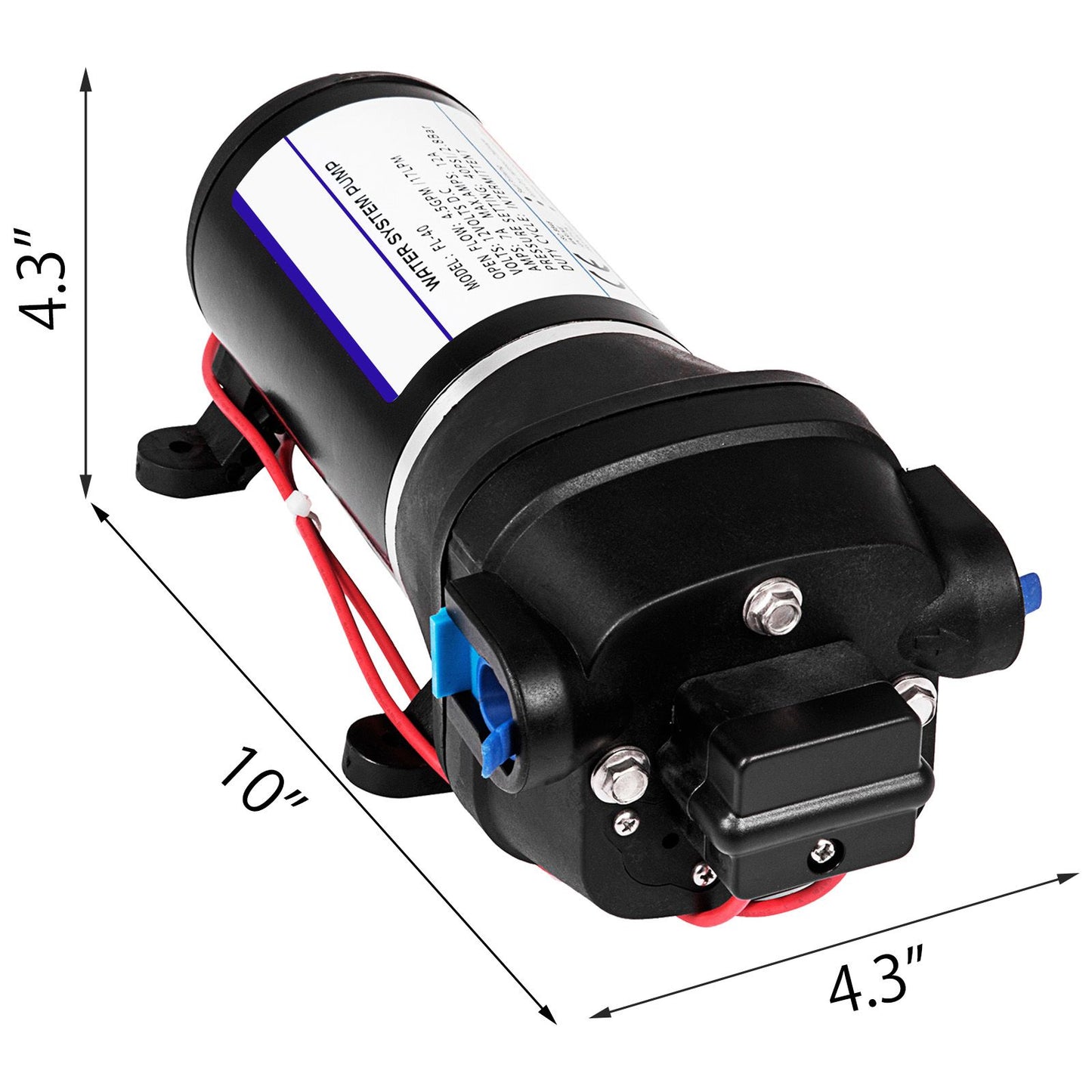 VEVOR Water Pressure Diaphragm Pump, 12V FL-40 High Pressure Diaphragm Water Pump, 40PSI Automatic Self Priming Water Pump, 17L/MIN Misting Booster Sprayer Diaphragm Pump for Caravan Boat RV Garden